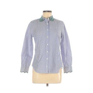 J Crew Blue Pin Striped Green Eyelet Trim Shirt Size 6